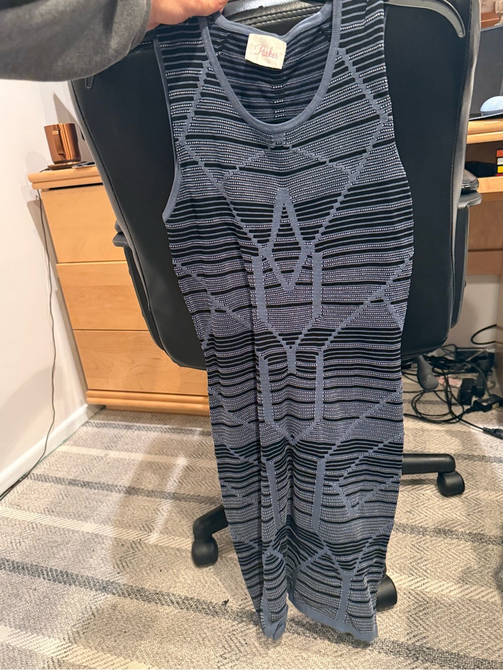 Parker Navy and Light Blue Striped Knit Midi Dress